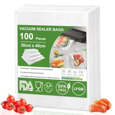 Afbeelding van Omtofo vacuümzakken, 30 x 40 cm, wafelpatroon, BPA vrij, scheurvast, voor alle huishoudelijke vacuümmachines, professionele 100 stuks