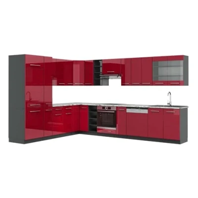 Afbeelding van Vicco Fame Line Hoekkeuken 257 x 60 cm , WB Marmer Bordeaux hoogglans/antraciet