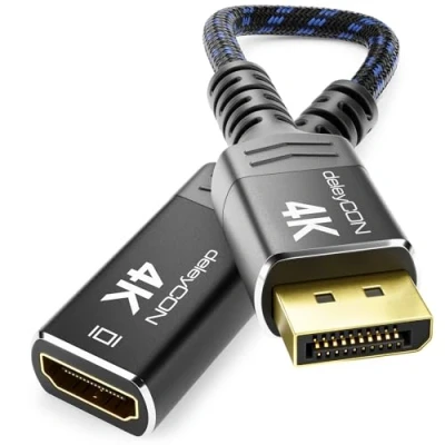 Afbeelding van deleyCON 4K DisplayPort naar HDMI adapter 1080P WQHD @60Hz // @30Hz aluminium connector nylon kabel converterkabel Plug &amp; Play zwart