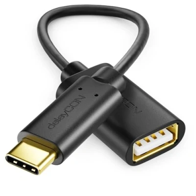 Afbeelding van deleyCON USB C naar A OTG adapterkabel stekker bus voor pc laptop tablet smartphone 20 cm zwart