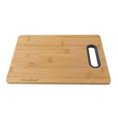 Afbeelding van FLORINA snijplank van bamboe, 40 x 29 cm, houten plank met handvat siliconen, antibacterieel, voor kaas, vlees, fruit, groenten