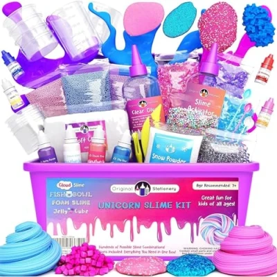 Afbeelding van Original Stationery Unicorn slijmset maak een knapperig, zacht, fosforescerend slijm met de knutselset van Magical Slime Glow in The Dark Cadeaus voor kinderen, creatieve vrije tijd