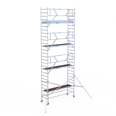 Afbeelding van Professionele aluminium gevelvrije rolsteiger 0.90x3.05x9.2m werkhoogte enkele voorloopleuning