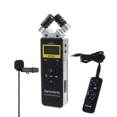 Afbeelding van Saramonic SR Q2M metalen stereo audio recorder, ingebouwde microfoons met losse lavalier microfoon en afstandbediening