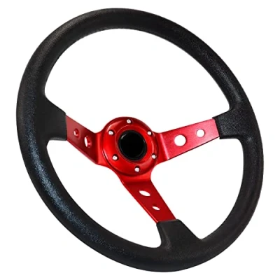 Afbeelding van Acclcors Universeel racestuurwiel, driftstuurwiel, gaming stuurwiel, 33,6 cm, 6 schroeven, handgreep van vinylleer, diepe schotel met claxonknop voor racen/rally/motorsport/autorijden, rood