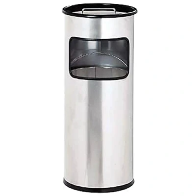 Afbeelding van Durable 333023 Afvalemmer hoog, rond, 17 l, met asbak, zandbak, hoogte 62 cm, van gelakt metaal, zilverkleurig metallic