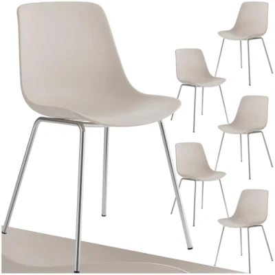 Afbeelding van Tectake® Mave Stoelen Kunststof Eetkamerstoelen in Modern Design set van 6 taupe/ chroom