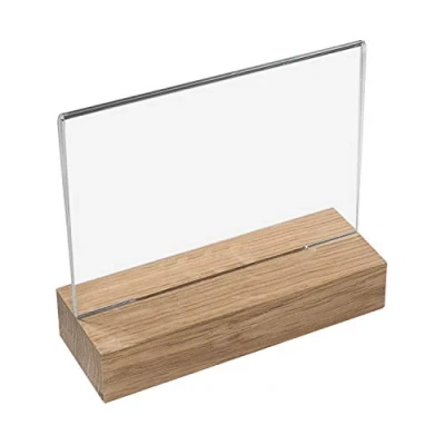 Afbeelding van HMF 46941 Acryl tafelstandaard met houten voet, DIN A6 liggend formaat, glashelder