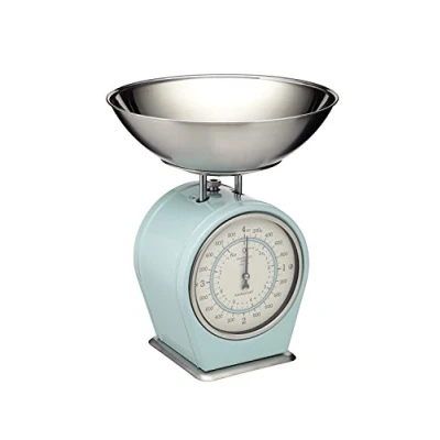 Afbeelding van Kitchencraft Keukenweegschaal met afneembare Kom, Weegschaal Analoog, Retro 25 x 30 cm RVS Blauw