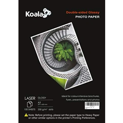 Afbeelding van KOALA 100 vellen dubbelzijdig glanzend fotopapier voor laserprinters, DIN A3, 250 g/m², geschikt het afdrukken van foto&#039;s, brochures, dekens, certificaten,