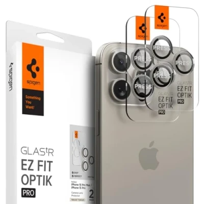 Afbeelding van Spigen GlasTR EZ Fit Optik Pro Camera Lens Protector Geschikt voor Apple iPhone 15 / Max met Installatieframe Duo Pack Titanium