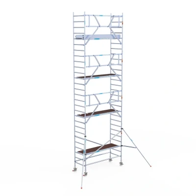 Afbeelding van Professionele aluminium gevelvrije rolsteiger 0.90x2.50x9.2m werkhoogte enkele voorloopleuning