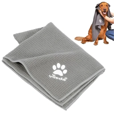 Afbeelding van Vileda Hondenhanddoek Pet Pro Microvezeldoek, absorberend en sneldrogend, geschikt voor honden katten, honingraatstructuur, super schoon voelt zacht aan Maat XL