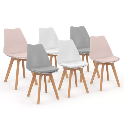 Image de Lot de 6 chaises scandinaves SARA mix color pastel rose x2, gris clair x2 et blanc