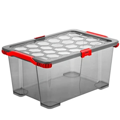 Afbeelding van Rotho Evo Total Protection Opbergdoos, 44 liter, met deksel, van voedselveilig kunststof (PP), BPA vrij, antraciet/rood, liter (59,0 x 39,5 28,0 cm)