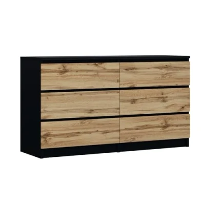 Afbeelding van 3E 3xE living.com Commode met 6 laden kleur zwart eiken Wotan A: 140 x 79 39 cm