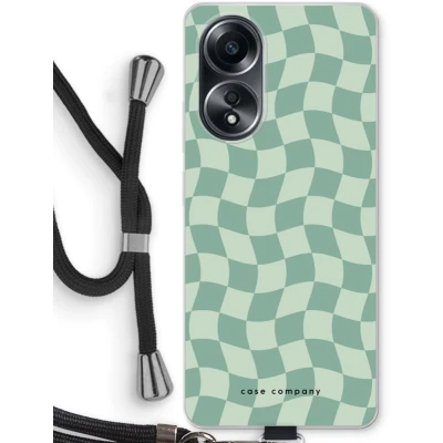 Afbeelding van Case Company® hoesje met Koord geschikt voor Oppo A58 4G Grid Groen Telefoonhoesje Zwart Bescherming aan alle Kanten en Over de Schermrand