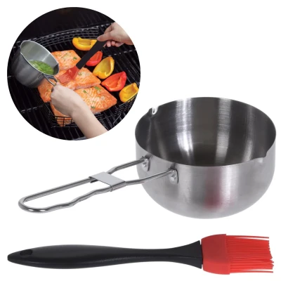 Afbeelding van Cheqo® RVS BBQ Sauspan voor Barbecue Steelpan met Kwast ø11.5cm Siliconen