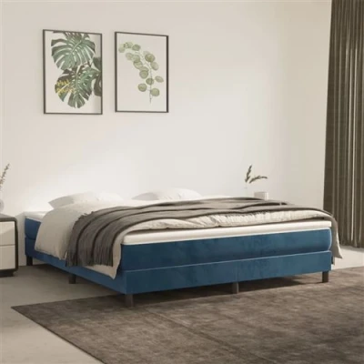 Image de vidaXL Sommier à lattes de lit et matelas Bleu foncé 160x200cm Velours
