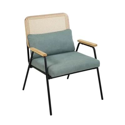 Afbeelding van Oviala Relaxfauteuil in staal, synthetisch rotan en groene stof