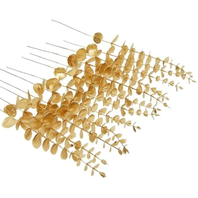 Afbeelding van RHQFDM 24 stuks kunstmatige eucalyptustakken, kunststof, goud, voor bruiloft, tuin, kantoor, decoratie, 38 cm