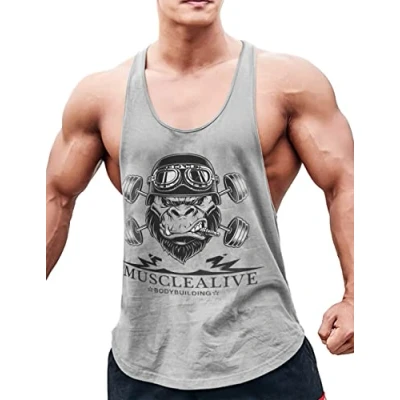 Afbeelding van Heren Gym Bodybuilding Tank Top Stringer Vest Fitness Workout Sportkleding Katoen, T7005 Grijs, S