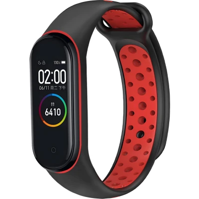 Afbeelding van iMoshion Bandje Geschikt voor Xiaomi Mi band 3 / 4 Siliconen sport met inkliksysteem ronde drukknoop Zwart