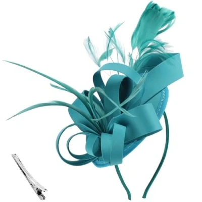 Afbeelding van DRESHOW Fascinators Hoed linten veren op een hoofdband clip cocktail thee party hoeden voor meisjes en vrouwen, 1 x fascinatorhoed: groen