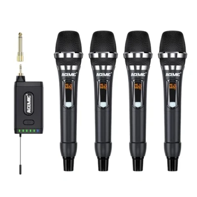 Afbeelding van ACEMIC UHF draadloos microfoonsysteem 4 kanaals draadloze microfoon, draagbare dynamische microfoons met oplaadbare ontvanger voor kerk, karaoke, DJ concerten, toespraken, bruiloften, Q4