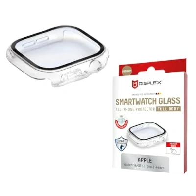 Afbeelding van Displex 10H Panzerglas für Apple Watch SE/SE2 (44mm), Full Body Schutz, IP68, Snap On, transparent, Schermbeschermer, Smartwatch, Transparant, Apple, Polycarbonaat (PC), Gehard glas