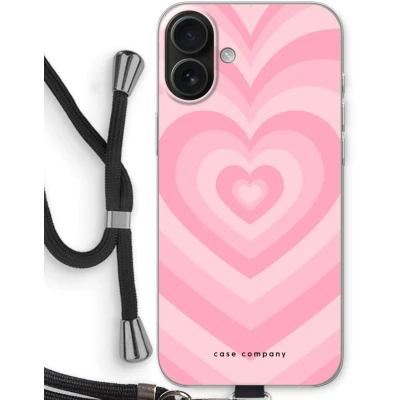Afbeelding van Case Company® hoesje met Koord geschikt voor iPhone 16 Plus Hart Roos Telefoonhoesje Zwart Bescherming aan alle Kanten en Over de Schermrand