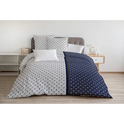 Image de HOME LINGE PASSION Parure de couette Rainbow 1 housse 240x260 cm + 2 taies 65x65 Bleu et blanc