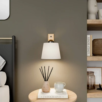 Afbeelding van Wandlamp Zweden, wit, textiel, eikenhout, breedte 20 cm