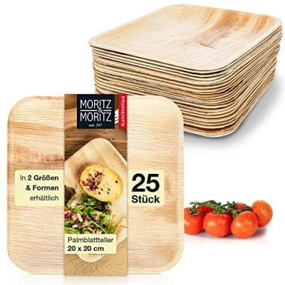 Afbeelding van Moritz &amp; 25 stuks. Hoek palmblad servies 20 x cm duurzame wegwerpborden alternatief voor bamboe en borden