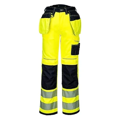 Afbeelding van Portwest T501 Versterkte PW3 Hi Schroef Werkbroek Zakken Gereedschapshouder Geel/Zwart, 28