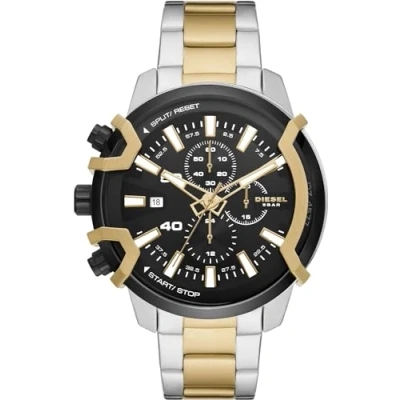 Afbeelding van Handvat Diesel chronograaf voor heren, behuizingsmaat 48 mm, roestvrij stalen horloge, zilver/goud, DZ4577