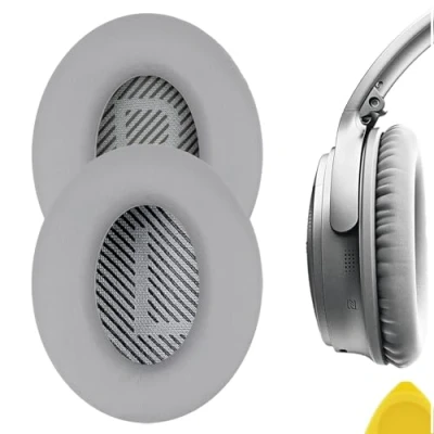 Afbeelding van Geekria QuickFit Proteïneleer vervangende oordopjes voor Bose QuietComfort QC35, QC35 ii, ii Gaming, SoundLink Around ear hoofdtelefoon, oorkussens, reparatieonderdelen (grijs)