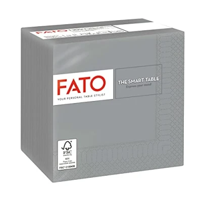 Afbeelding van Fato Papieren wegwerpservetten, ideaal voor aperitieven en cocktails, verpakking met 100 servetten, formaat 24 x 24, 4 laags, 2 grijs, 100% puur cellulosepapier, FSC gecertificeerd