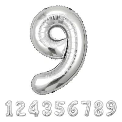 Afbeelding van Ballonnen verjaardag 9 jaar zilver 101 cm ballon nummer verjaardagsdecoratie 9e vliegen met helium
