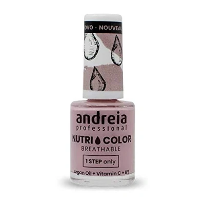 Afbeelding van Andreia NutriColor Professionele nagellak, ademend, veganistische en dierproefvrije nagellak met langdurige glanzende afwerking, kleur NC5, roze, 10,5 ml
