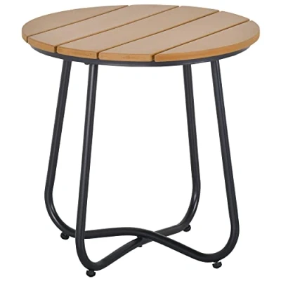 Afbeelding van Outsunny Kleine ronde salontafel, bijzettafel, stalen frame, tuintafel voor balkon, terras, woonkamer, Ø 49 x 48 cm, bruin