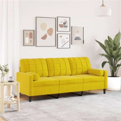 Afbeelding van vidaXL Driezitsbank met sierkussens 180 cm fluweel geel