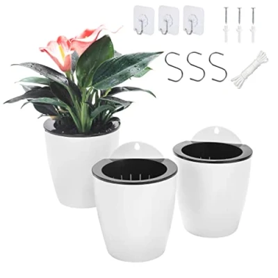 Afbeelding van ORIMERC Set van 3 hangende plantenbakken met automatische irrigatie, tuinraam, verticaal, montage, keukenkruiden, balkon, leuning, rek, hek, slaapkamer, rooster (3 x medium)