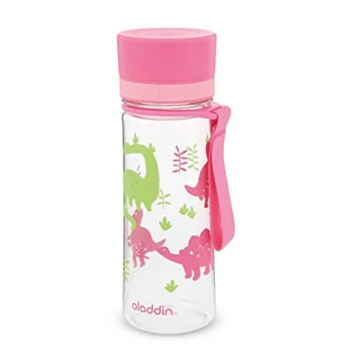 Afbeelding van Aladdin My First Aveo Dino drinkfles voor kinderen, lekvrij, 0,35 l, roze, brede opening eenvoudig vullen, BPA vrij, kleuterschoolfles, geur en vlekbestendig, vaatwasmachinebestendig