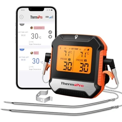 Afbeelding van ThermoPro Digitale draadloze vleesthermometer met 2 sensoren voor barbecue, rookoven, oplaadbare keukenthermometer alarmfunctie, ondersteunt Bluetooth 5.0 tot 135 m
