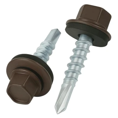 Afbeelding van 4,8 mm x 25 Dakschroeven, kleurrijke zelfborende zeskantkop (RAL 8019 bruin) dakschroef met EPDM verzegelde sluitring, grote roestvrije schroefdraadschroeven voor buiten (50 stuks)