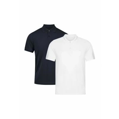 Afbeelding van DANISH ENDURANCE Classic Fit Poloshirt Heren Biologisch Katoen 2 pack Korte mouw Wit en Marineblauw Maat L