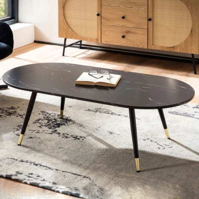 Afbeelding van Sky Style Vetra Ovale Salontafel Zwart Marmerlook