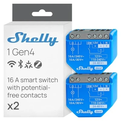 Afbeelding van Shelly 1 x Gen4 intelligente relaisschakelaar met wifi, kanaal, 16 A, contact zonder potentieel, domotica, geen hub nodig, Alexa, Apple HomeKit &amp; Google Home, Zigbee Matter (2