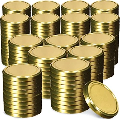Afbeelding van KADAX 200 stuks schroefdeksels fi82 mm metaal reservedeksel voor inmaakpotten, deksels met 6 sluittanden potten en bokalen goud